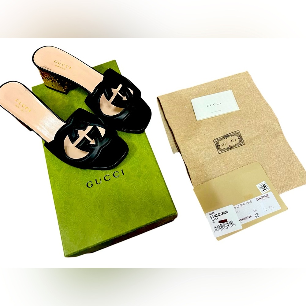 AUTHENTIC GUCCI WOMEN'S SANDAL WITH INTERLOCKING G SIZE 36 (6W) LIGHTLY USED